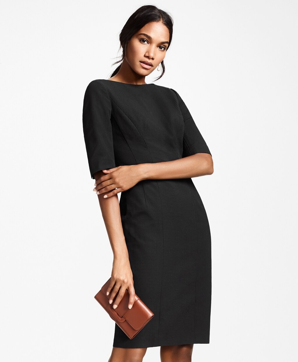 Brooks Brothers Women Petite Stretch-Cotton Jacquard Sheath Dress