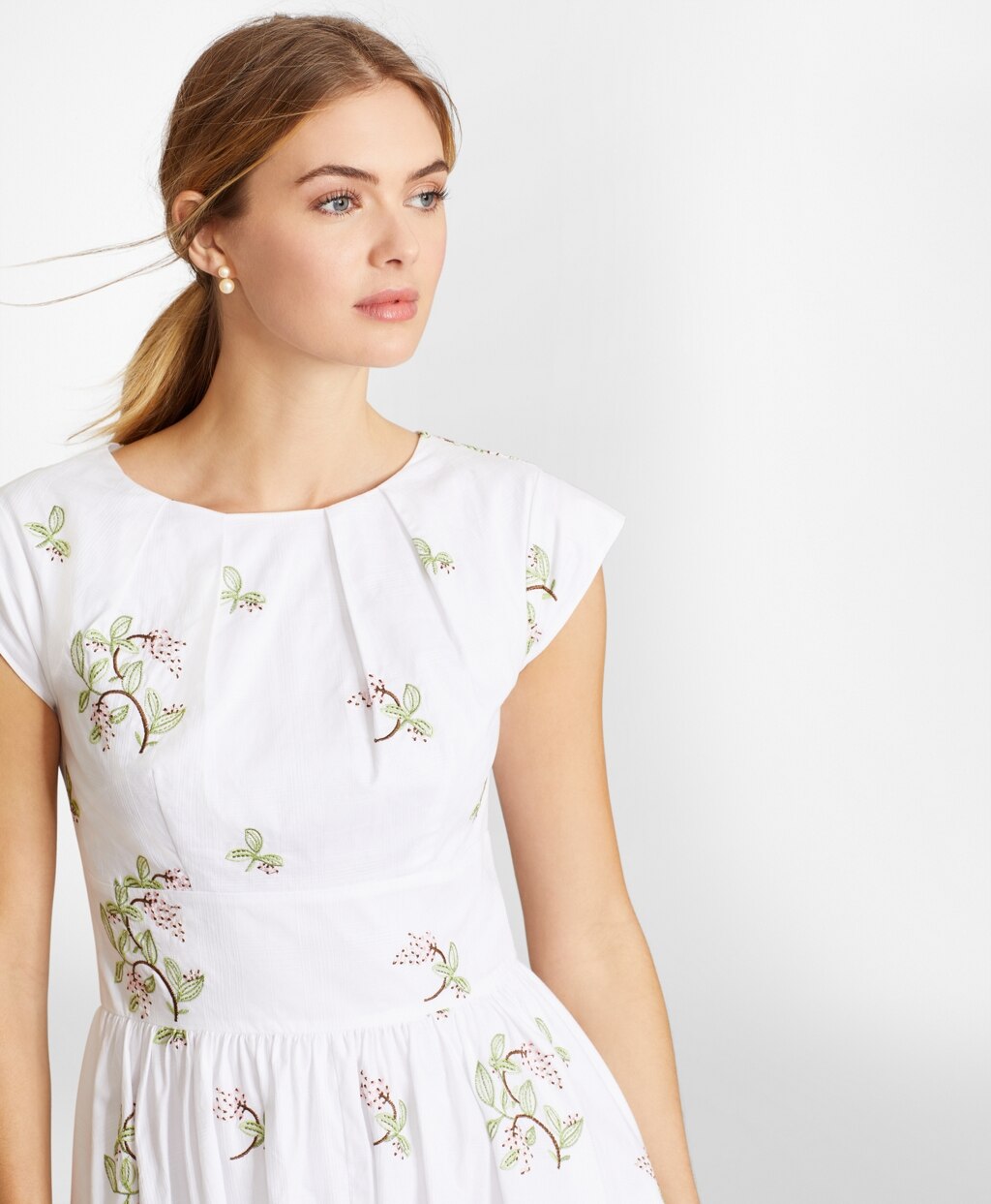Brooks Brothers Women Petite Floral-Embroidered Plaid Jacquard Cotton Dress