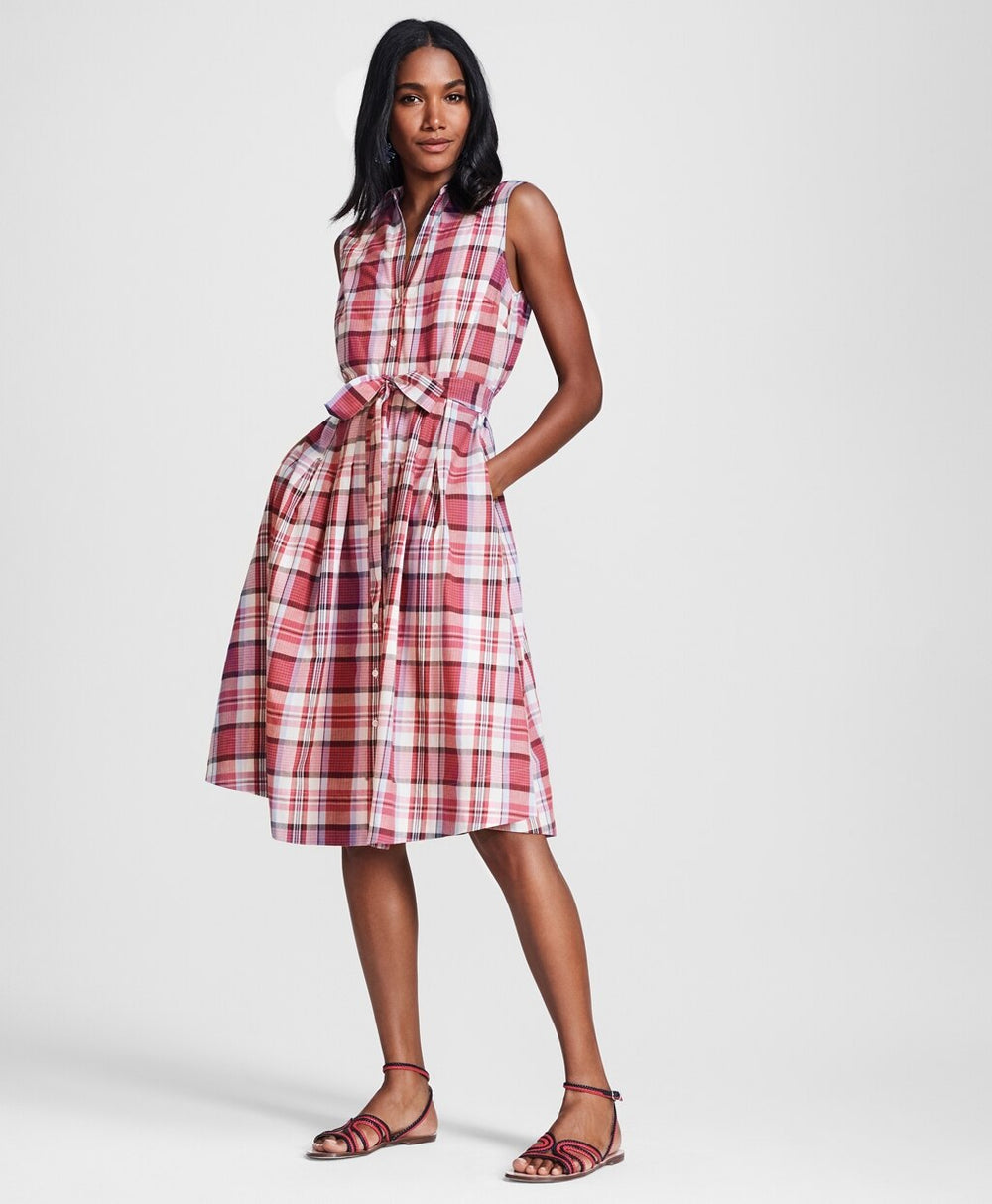 Brooks Brothers Women Petite Madras Cotton Shirt Dress