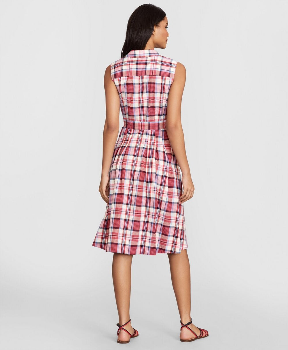Brooks Brothers Women Petite Madras Cotton Shirt Dress