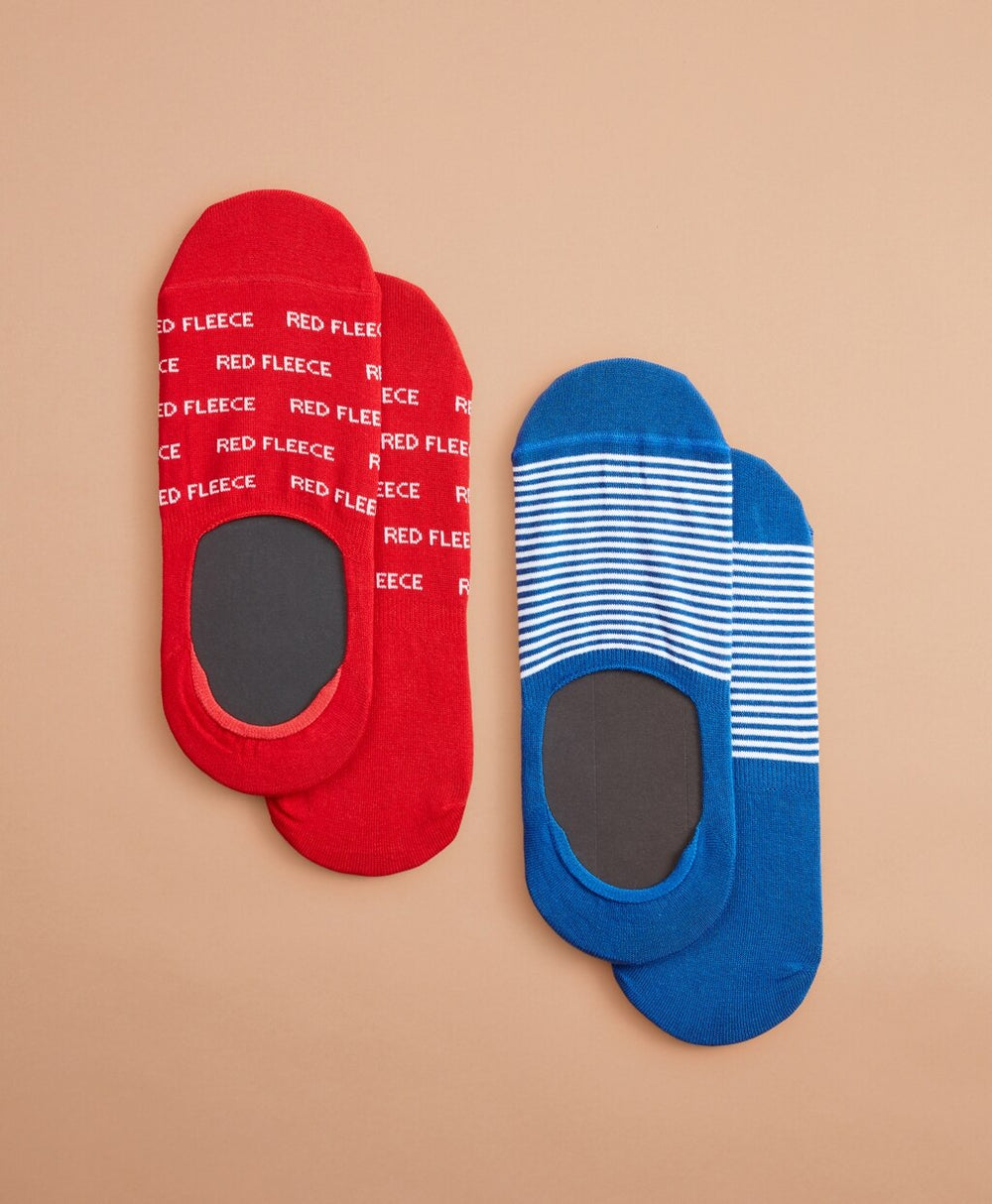 Brooks Brothers Men Red Fleece No-Show Socks, Two Pack