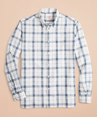 Brooks Brothers Men Plaid Linen-Blend Sport Shirt