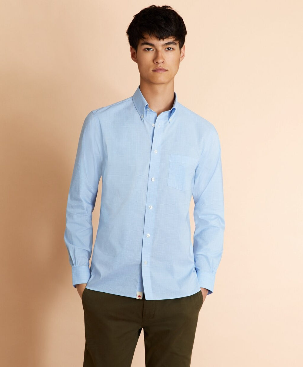 Brooks Brothers Men Performance Series Glen Plaid Poplin Shirt