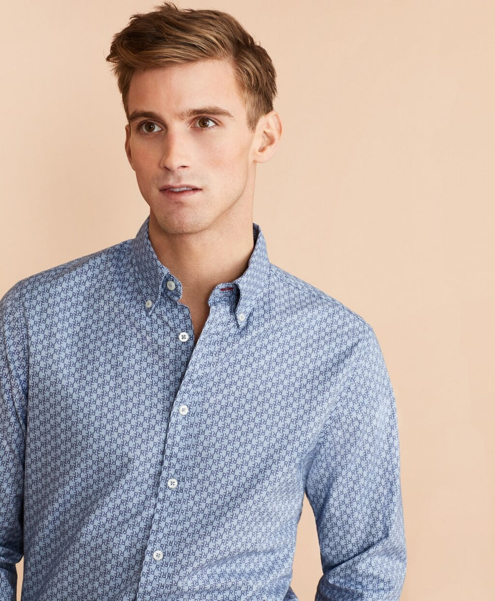 Brooks Brothers Men Indigo Red Fleece Print Shirt