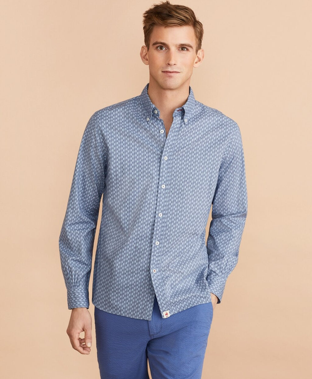 Brooks Brothers Men Indigo Red Fleece Print Shirt