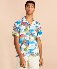Brooks Brothers Men Coastal-Print Linen-Cotton Camp Collar Short-Sleeve Shirt