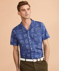 Brooks Brothers Men Surfboard-Print Linen-Cotton Camp Collar Short-Sleeve Shirt