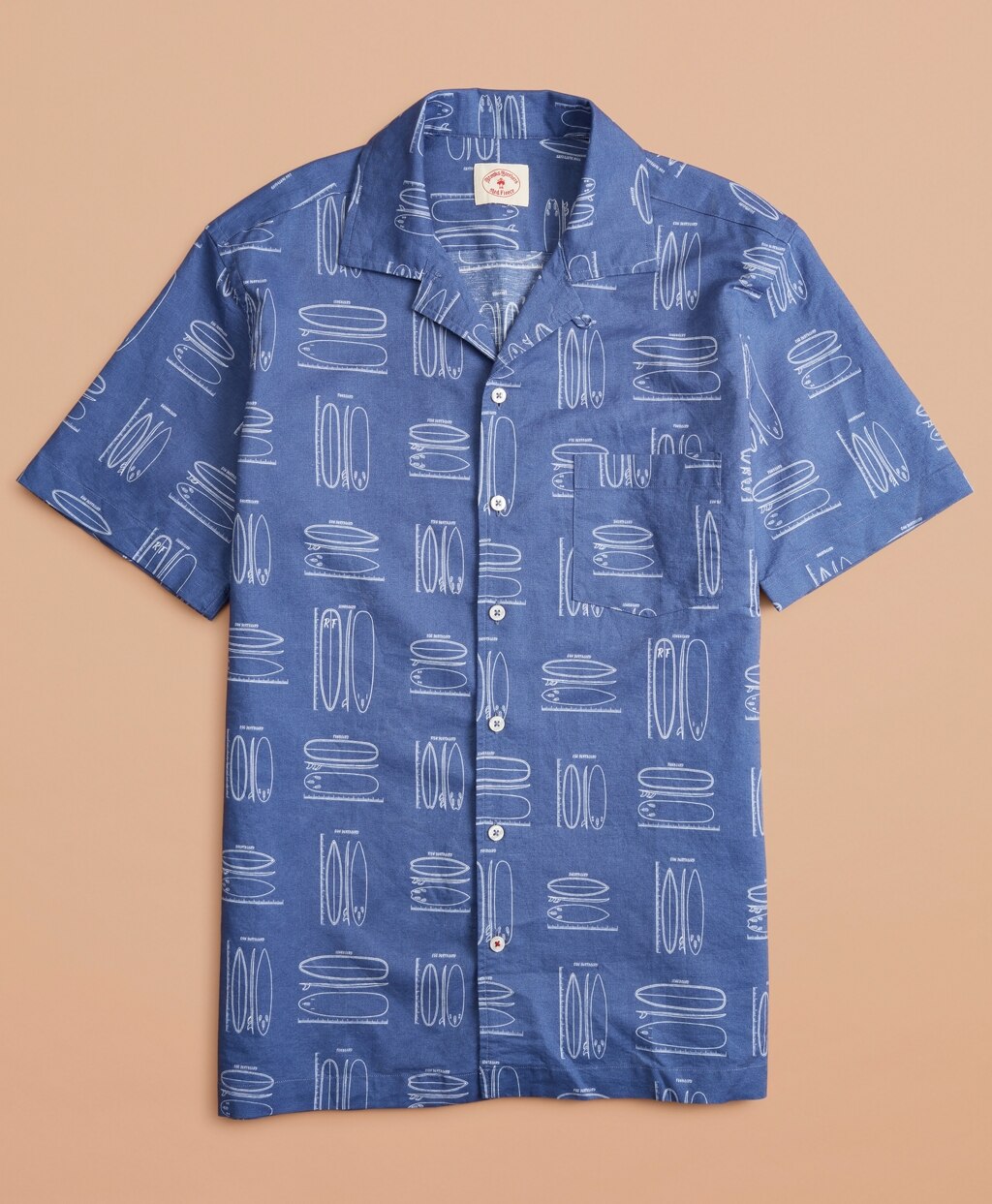 Brooks Brothers Men Surfboard-Print Linen-Cotton Camp Collar Short-Sleeve Shirt