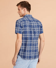 Brooks Brothers Men Seahorse-Print Madras Popover Shirt Short-Sleeve