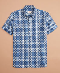 Brooks Brothers Men Seahorse-Print Madras Popover Shirt Short-Sleeve