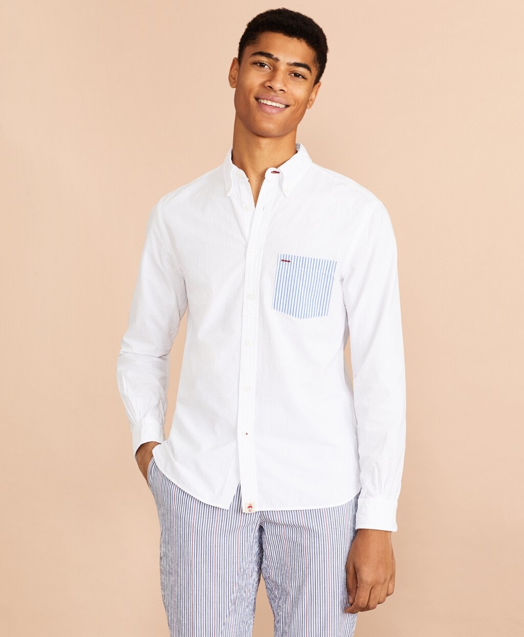 Brooks Brothers Men Seersucker Striped-Pocket Shirt