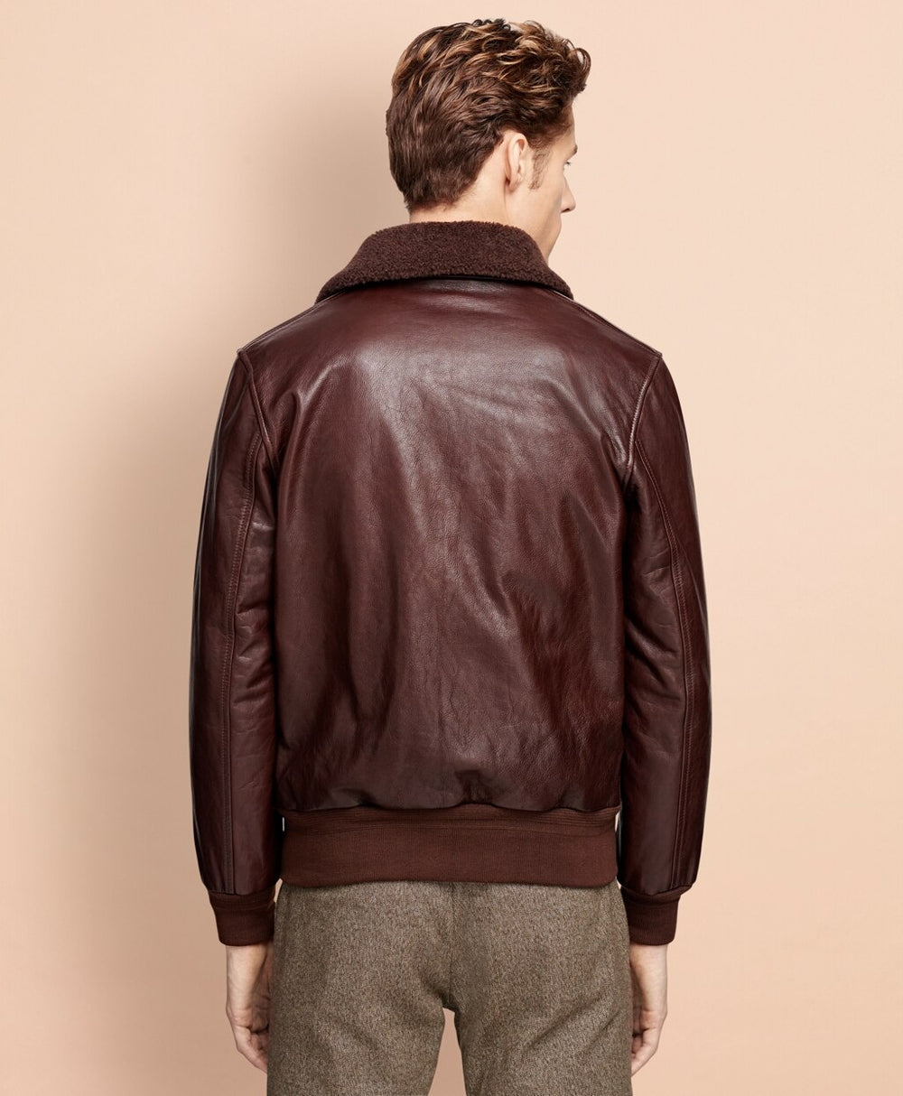 Brooks Brothers Men Leather Bomber Jacket
