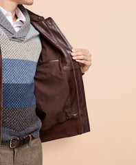 Brooks Brothers Men Leather Bomber Jacket