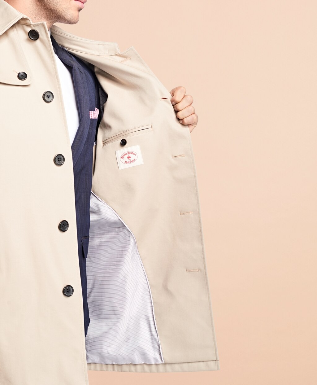 Brooks Brothers Men Water-Resistant Single-Breasted Trench Coat