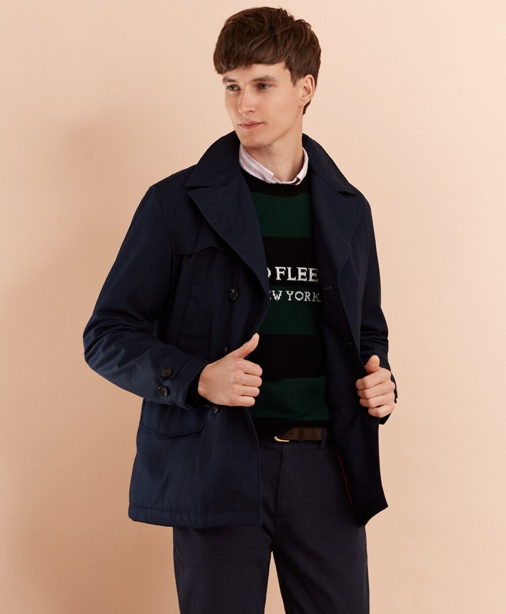 Brooks Brothers Men Lightweight Cotton Twill Peacoat