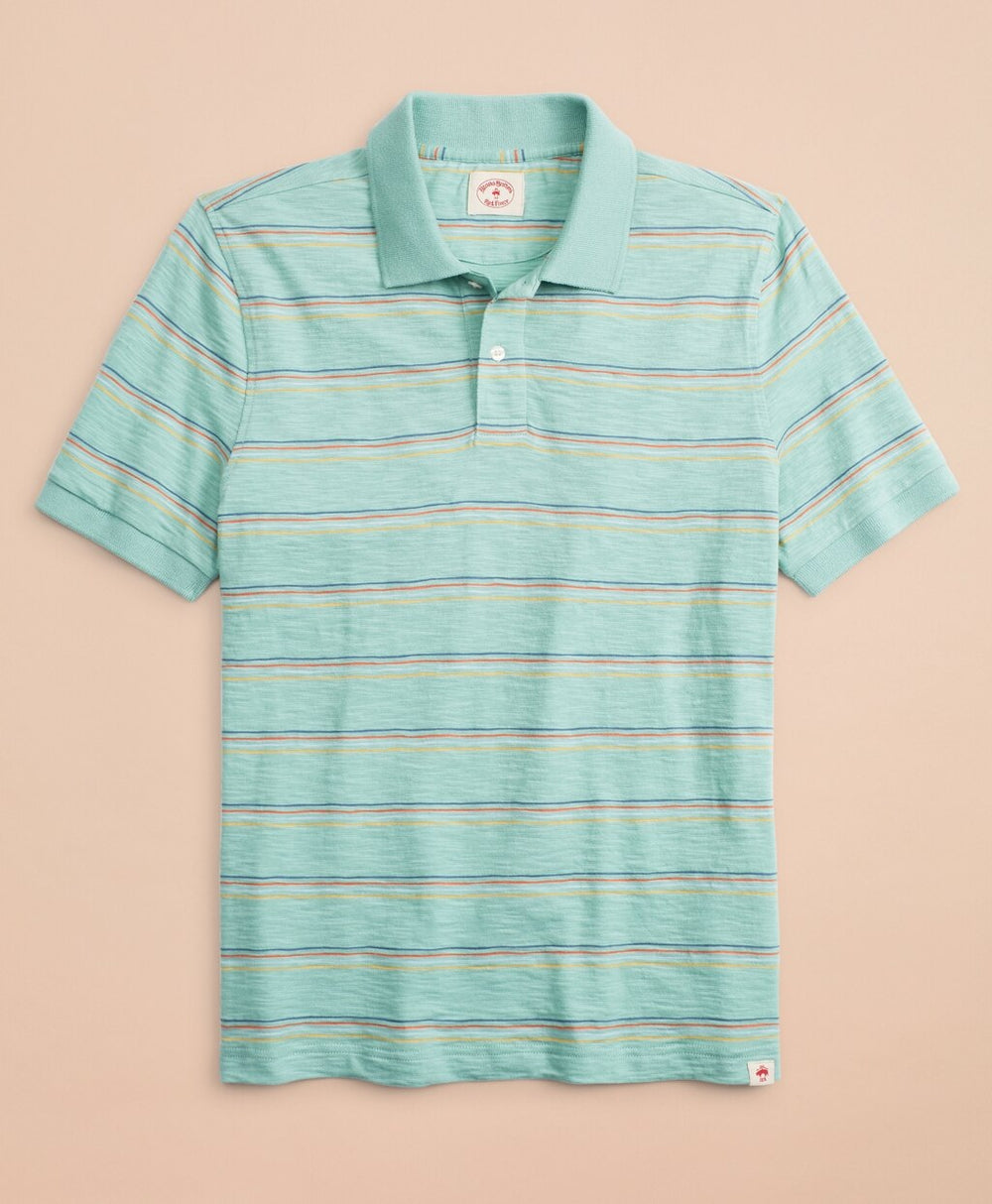 Brooks Brothers Men Multi-Color Stripe Slub Jersey Polo Shirt