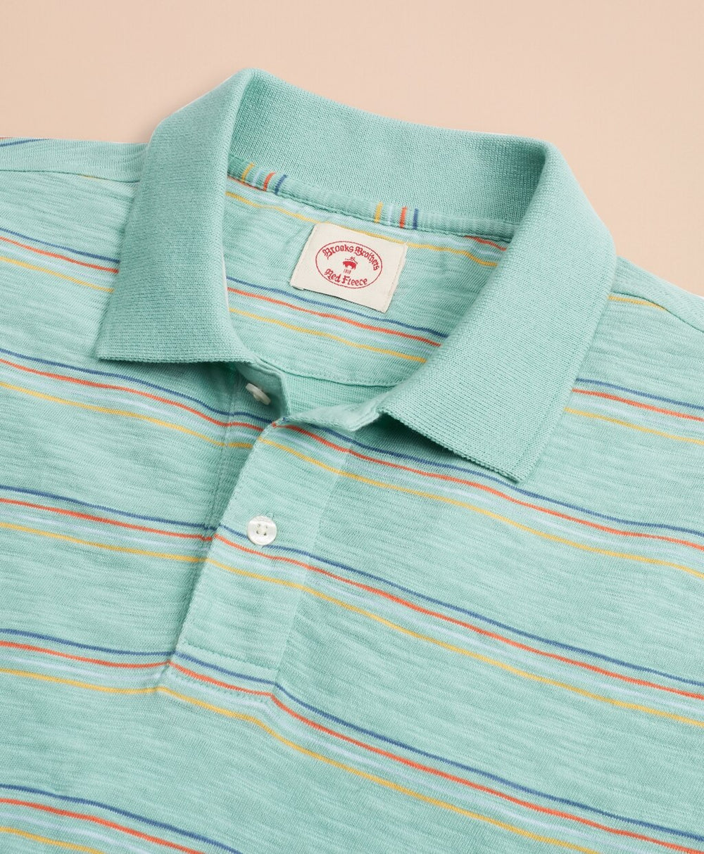 Brooks Brothers Men Multi-Color Stripe Slub Jersey Polo Shirt