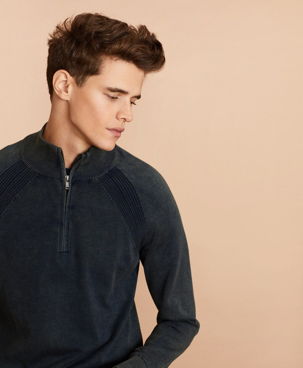 Brooks Brothers Men Acid Wash Half-Zip Sweater