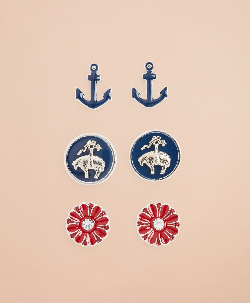 Brooks Brothers Women Enamel Stud Earrings - Set of Three