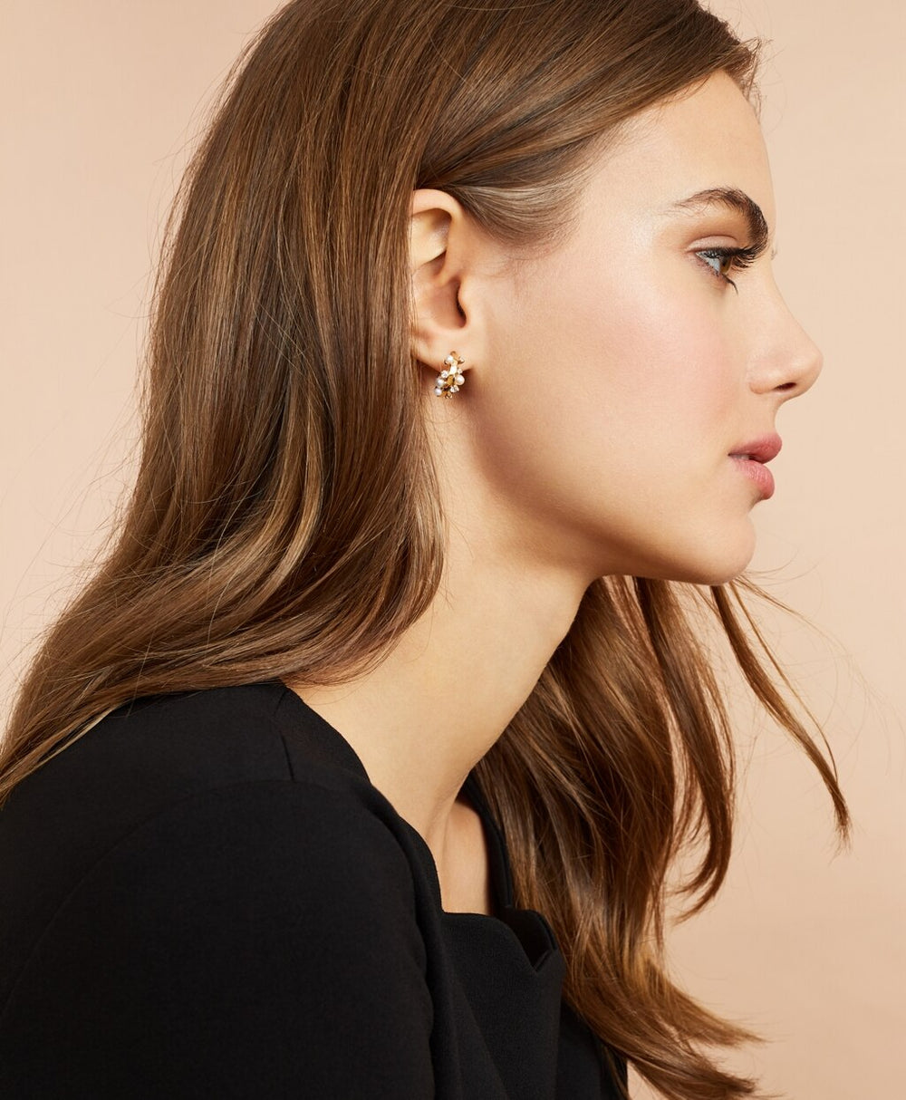 Brooks Brothers Women Demi-Fine Freshwater Pearl & Crystal Hoop Earrings