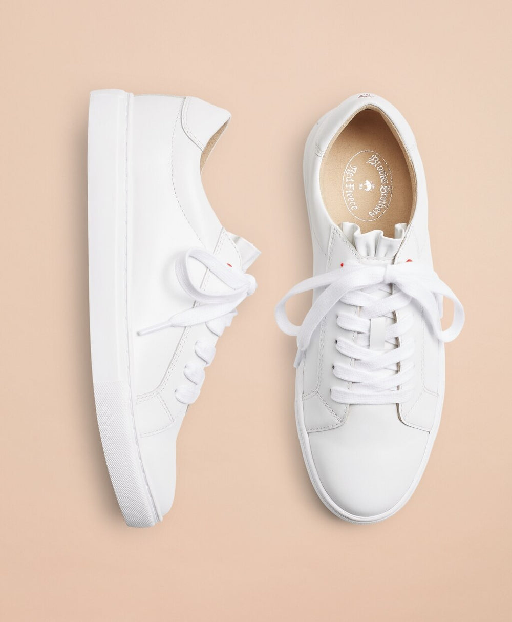 Brooks Brothers Women Ruffle-Trimmed Leather Low-Top Sneakers