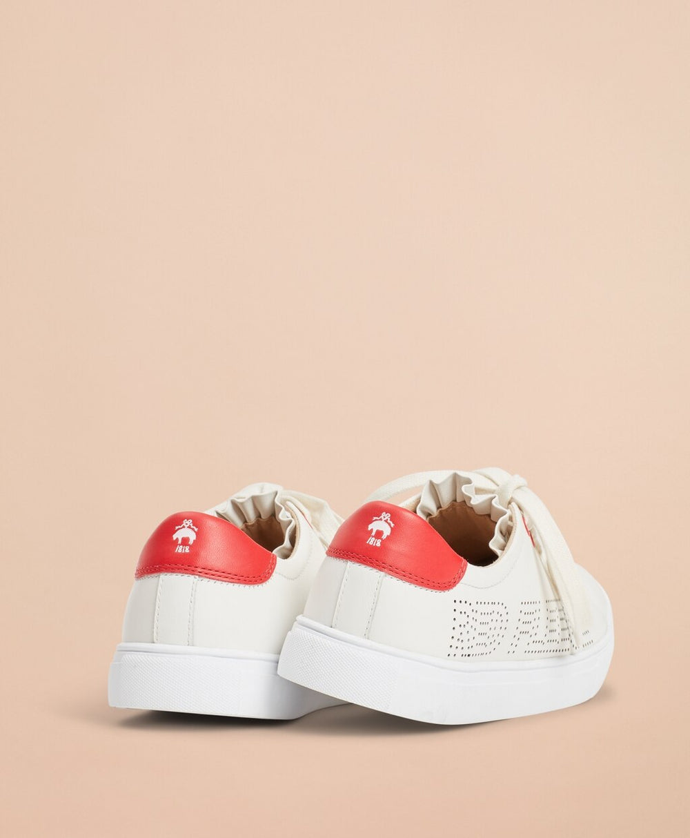 Brooks Brothers Women Ruffle-Trimmed Logo-Detail Leather Low-Top Sneakers