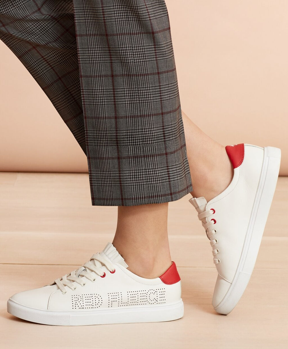 Brooks Brothers Women Ruffle-Trimmed Logo-Detail Leather Low-Top Sneakers