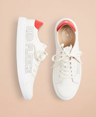 Brooks Brothers Women Ruffle-Trimmed Logo-Detail Leather Low-Top Sneakers