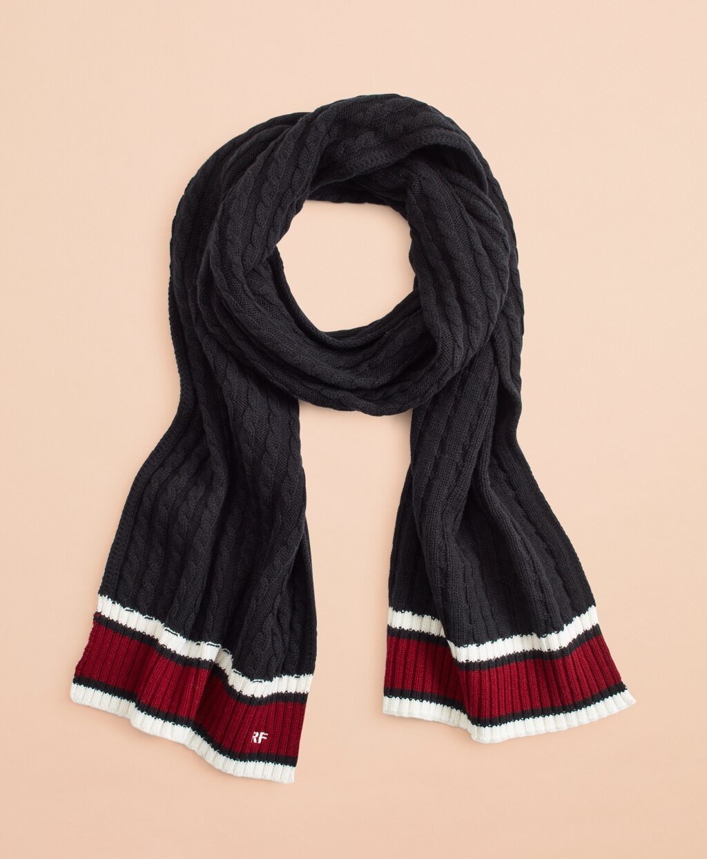 Brooks Brothers Women Striped Cable-Knit Wool-Cotton Scarf