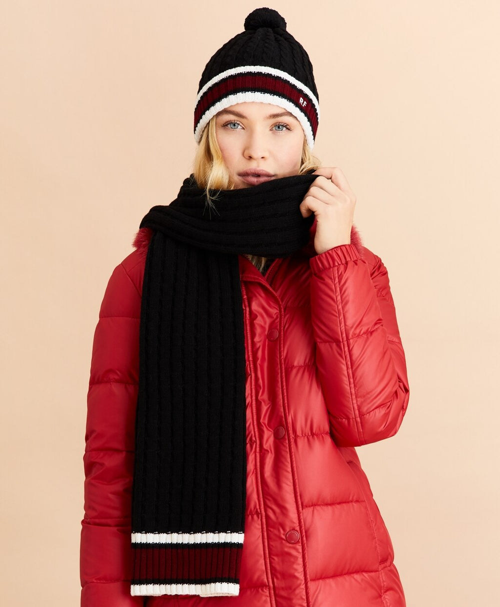 Brooks Brothers Women Striped Cable-Knit Wool-Cotton Scarf