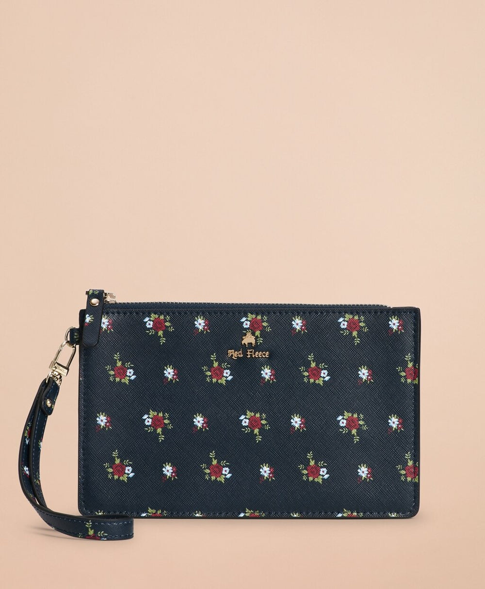 Brooks Brothers Women Floral-Print Saffiano Leather Wristlet Clutch