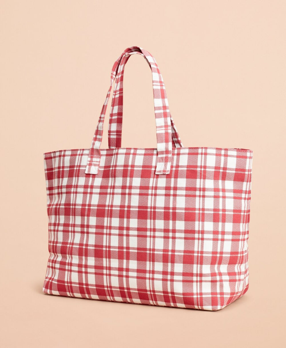 Brooks Brothers Women Plaid Canvas Tote Bag