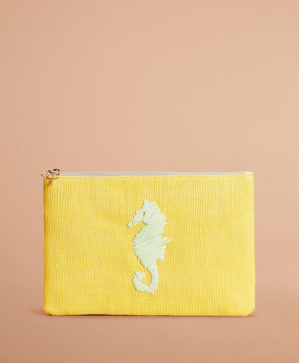 Brooks Brothers Women Seahorse-Embroidered Canvas Clutch