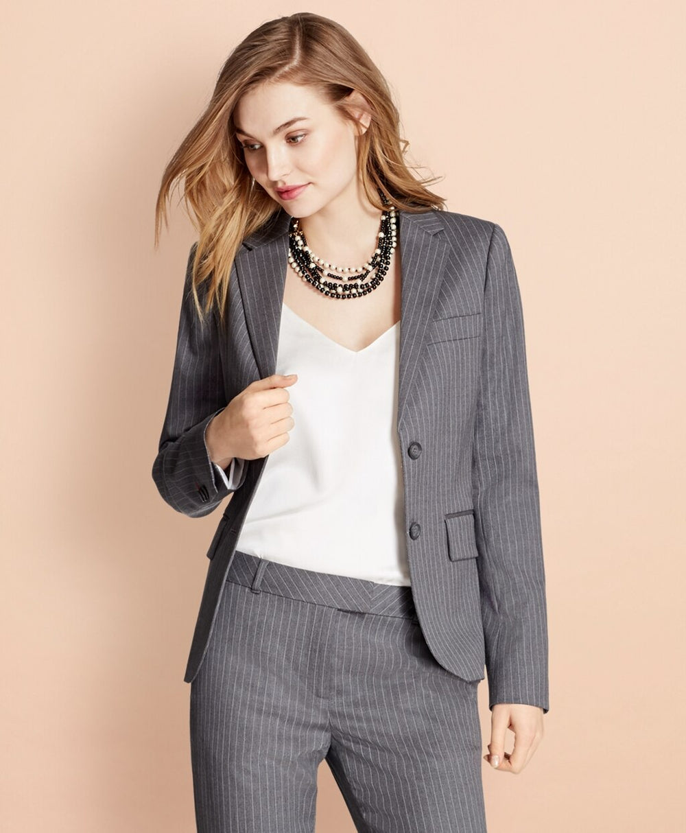 Brooks Brothers Women Pinstripe Stretch Wool Two-Button Jacket