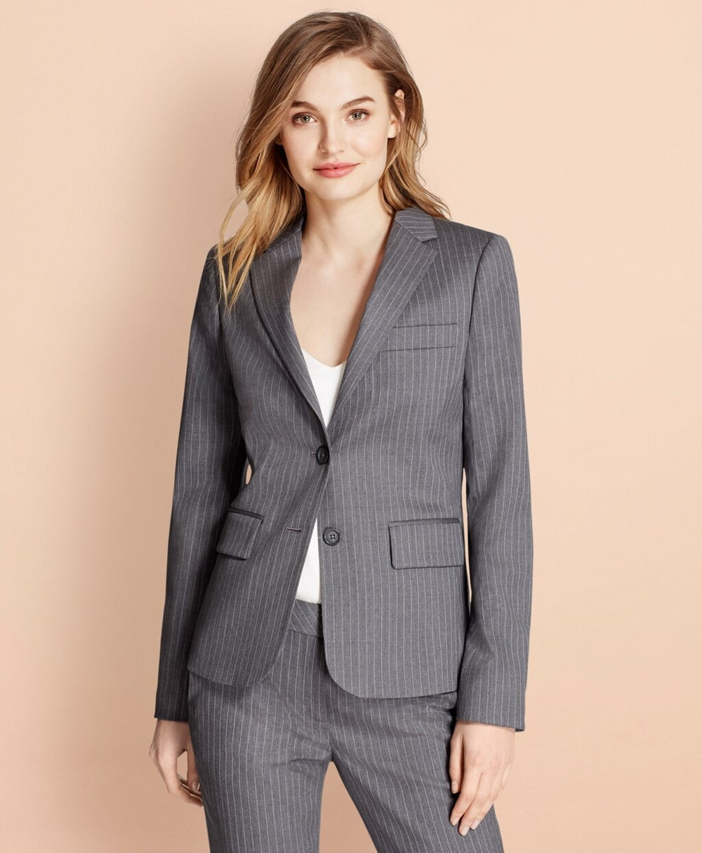 Brooks Brothers Women Pinstripe Stretch Wool Two-Button Jacket