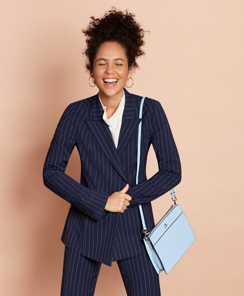 Brooks Brothers Women Striped Stretch-Wool Double-Breasted Jacket