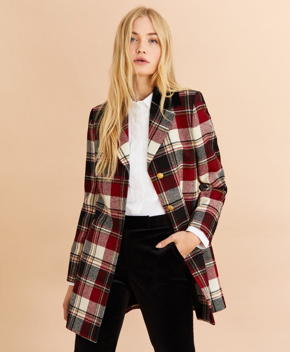 Brooks Brothers Women Plaid Wool Twill Long Jacket