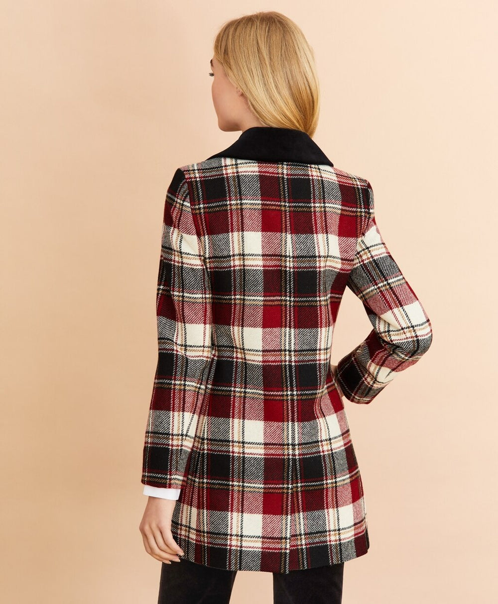 Brooks Brothers Women Plaid Wool Twill Long Jacket