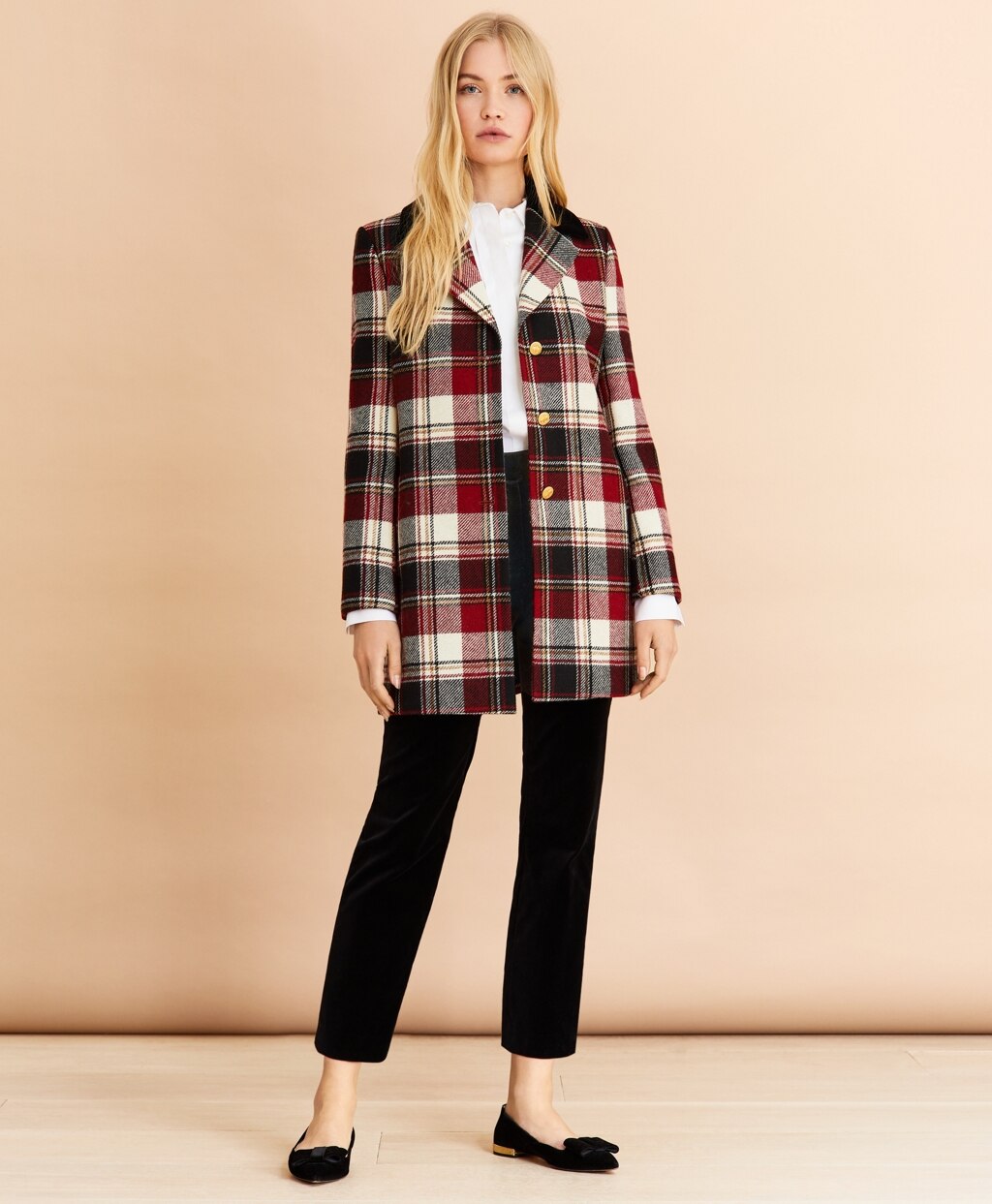 Brooks Brothers Women Plaid Wool Twill Long Jacket