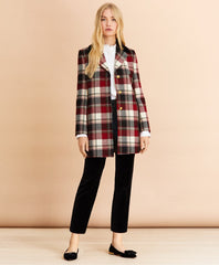 Brooks Brothers Women Plaid Wool Twill Long Jacket