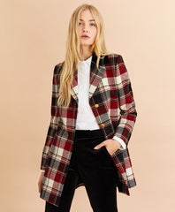 Brooks Brothers Women Plaid Wool Twill Long Jacket