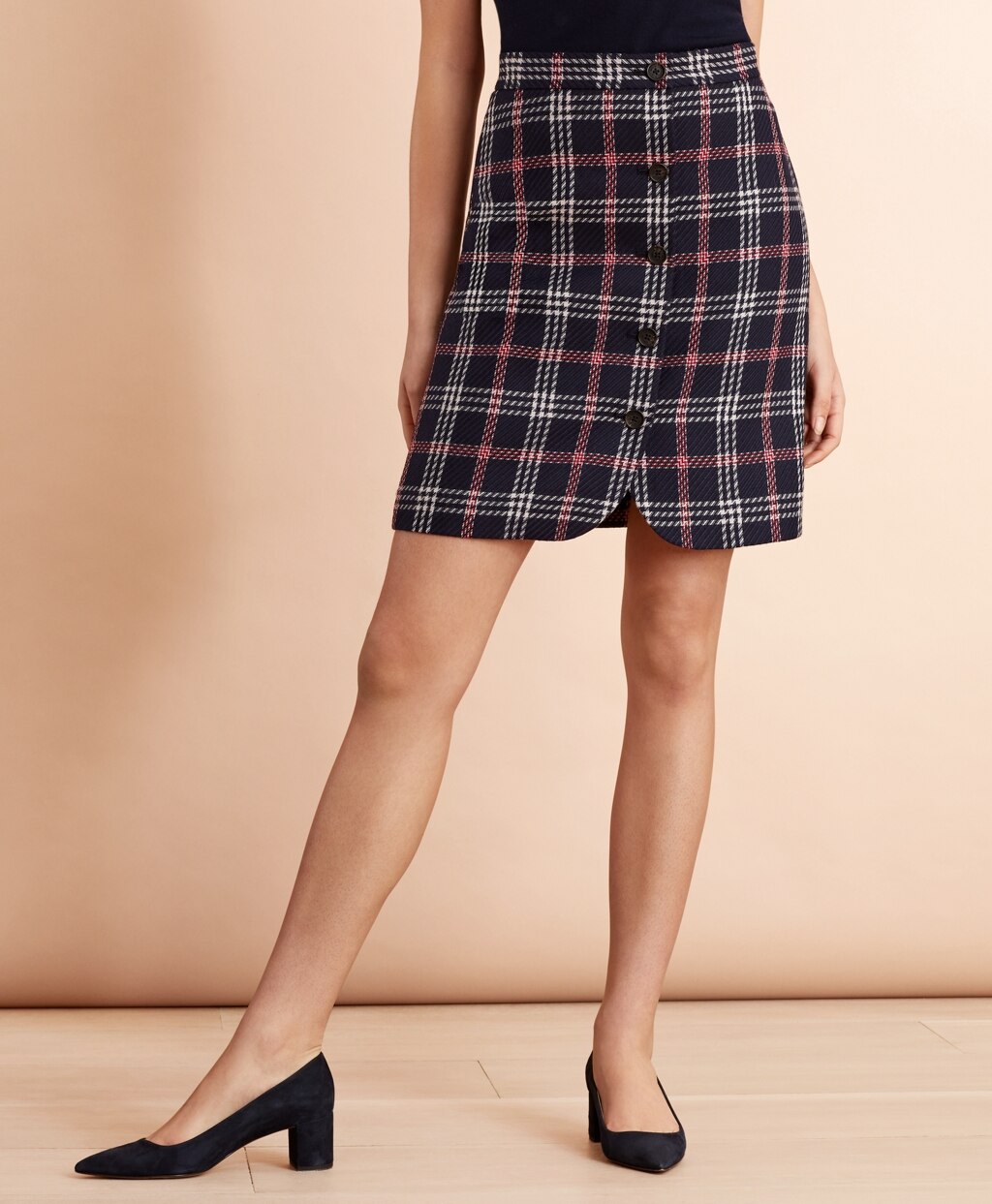 Brooks Brothers Women Plaid Wool-Blend Button-Front Skirt