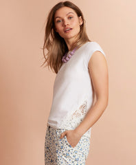 Brooks Brothers Women Floral Lace-Trimmed T-Shirt