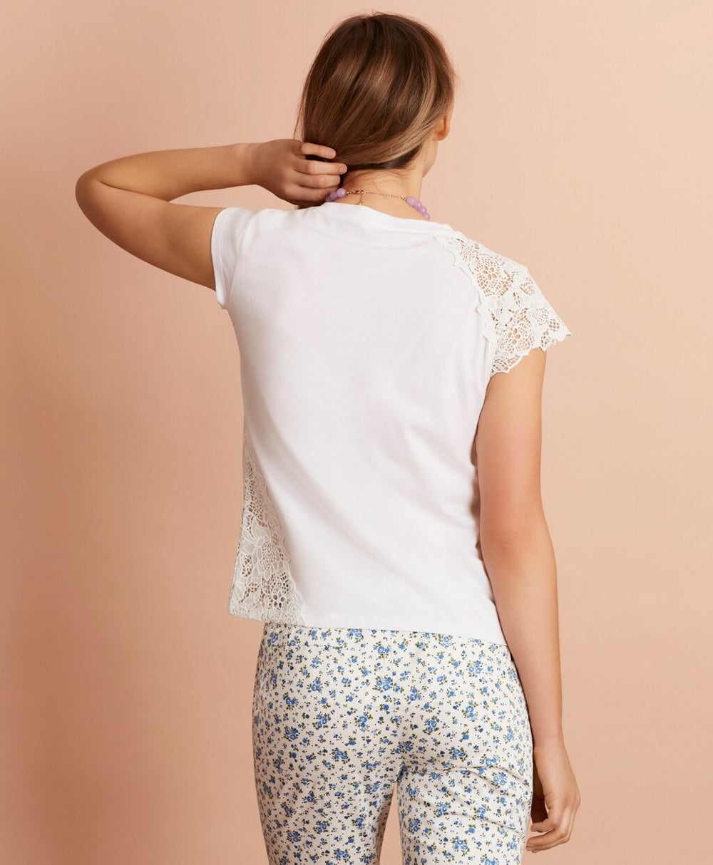 Brooks Brothers Women Floral Lace-Trimmed T-Shirt