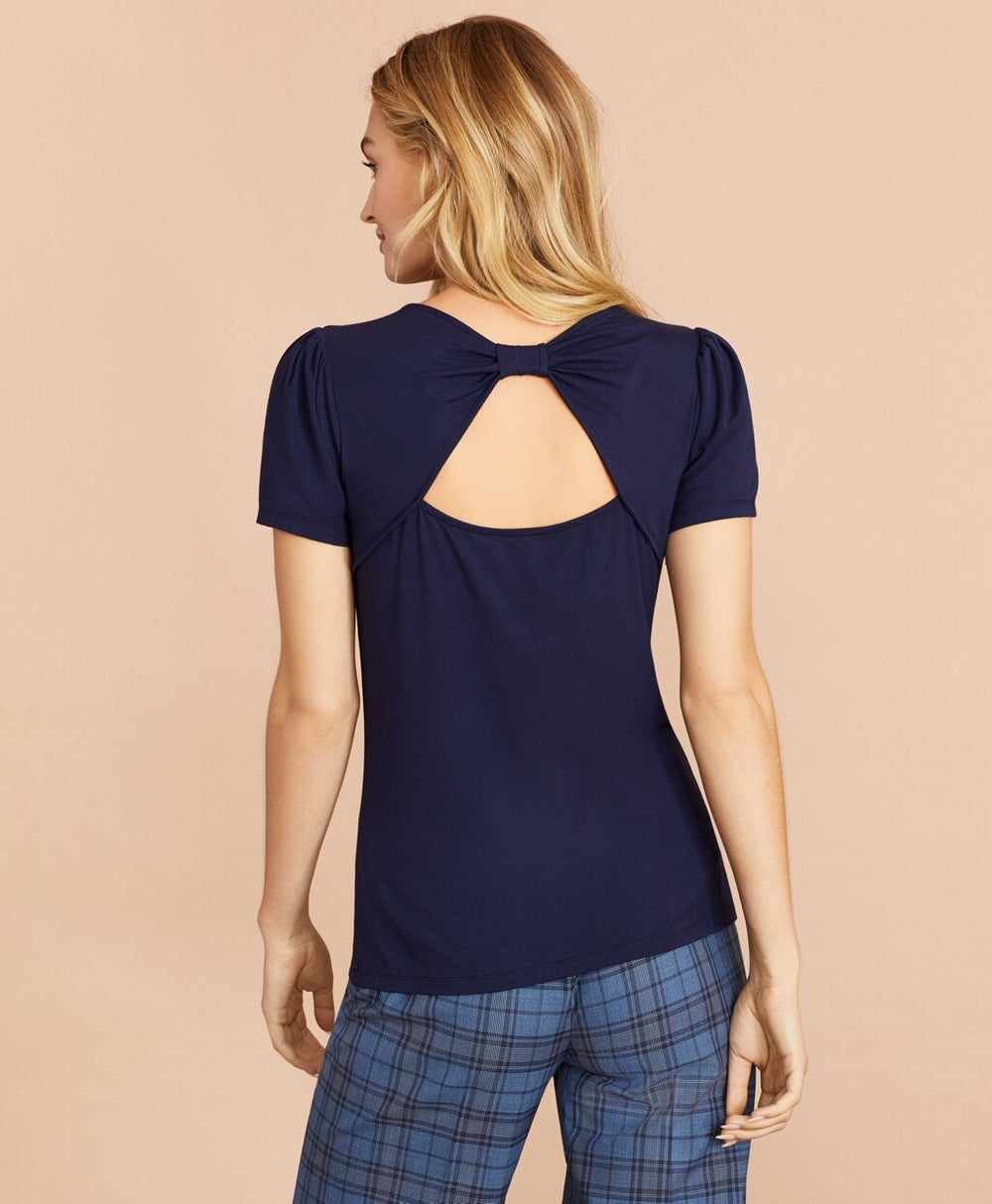 Brooks Brothers Women Puff-Sleeve V-Neck T-Shirt