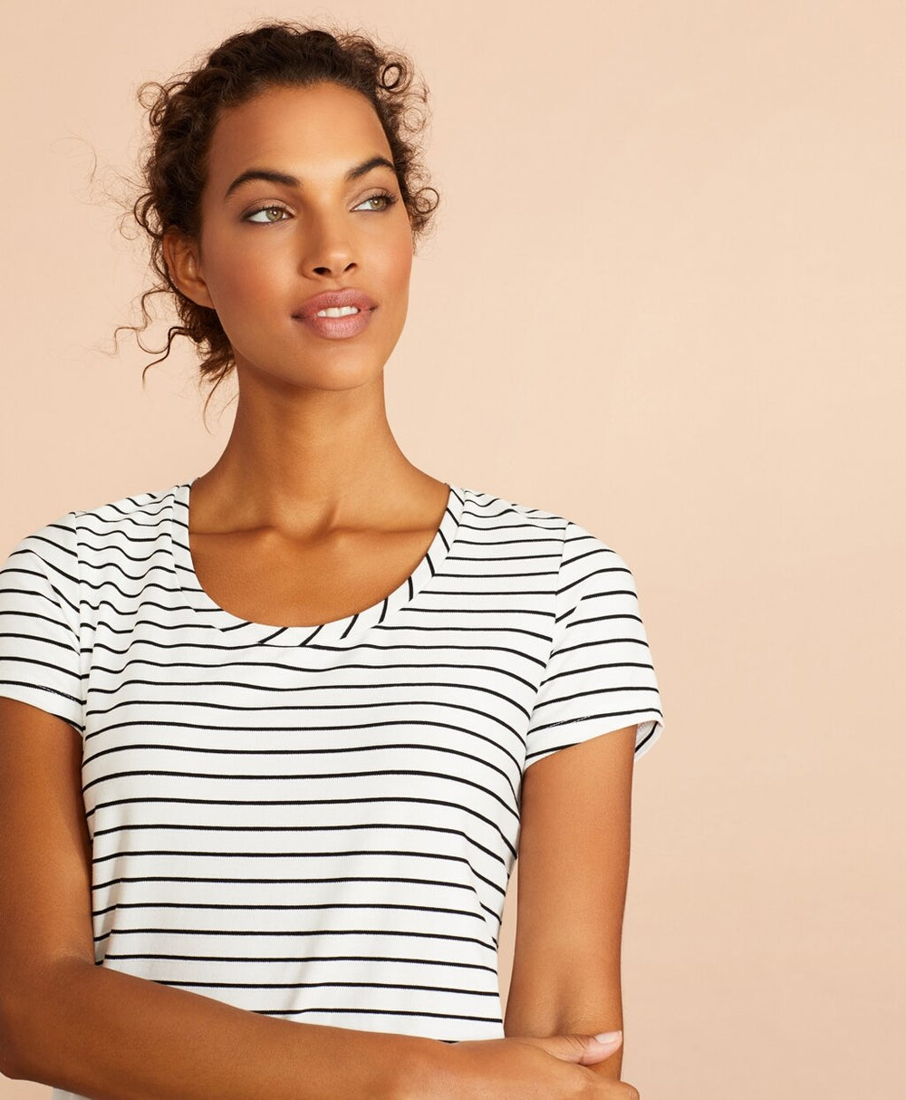 Brooks Brothers Women Striped Scoop-Neck T-Shirt