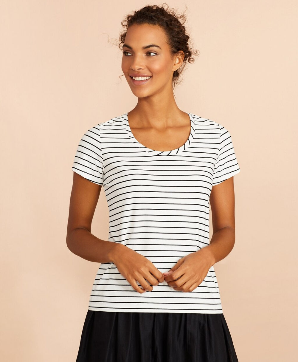 Brooks Brothers Women Striped Scoop-Neck T-Shirt