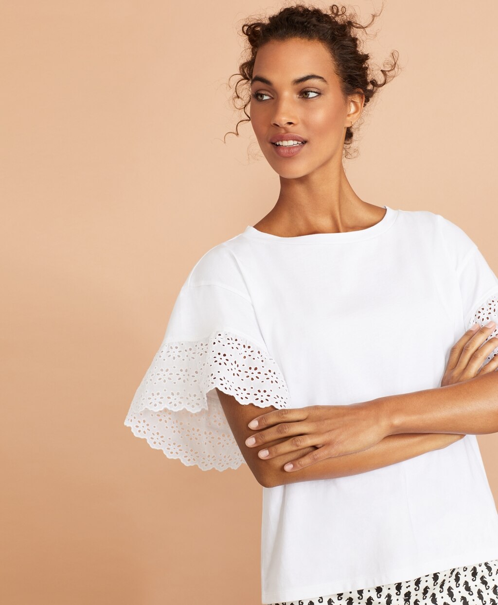 Brooks Brothers Women Eyelet-Trim Oversize T-Shirt