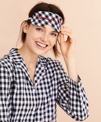 Brooks Brothers Women Scalloped Gingham Cotton Pajama & Eye-Mask Set