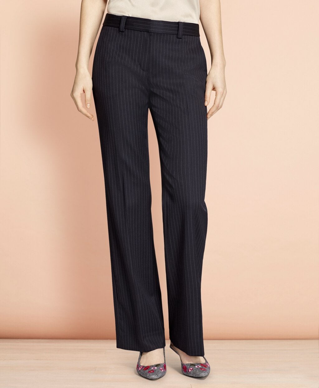 Brooks Brothers Women Wide-Leg Pinstripe Stretch Wool Trousers